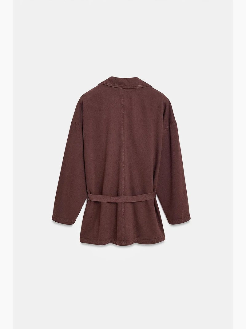 Chaqueta larga oversize con cinturón dilvin Marrón chocolate - Kiabi