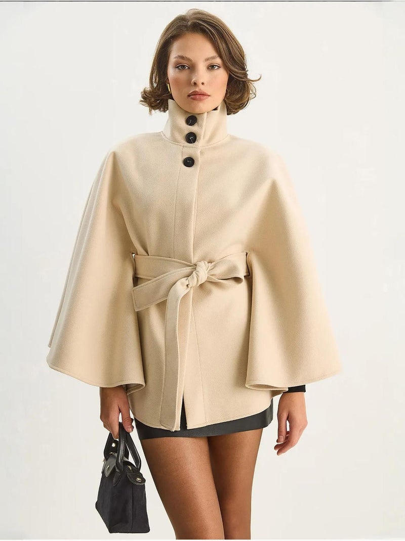 Chaqueta larga texturizada con cierre de botones lucci Crema - Kiabi