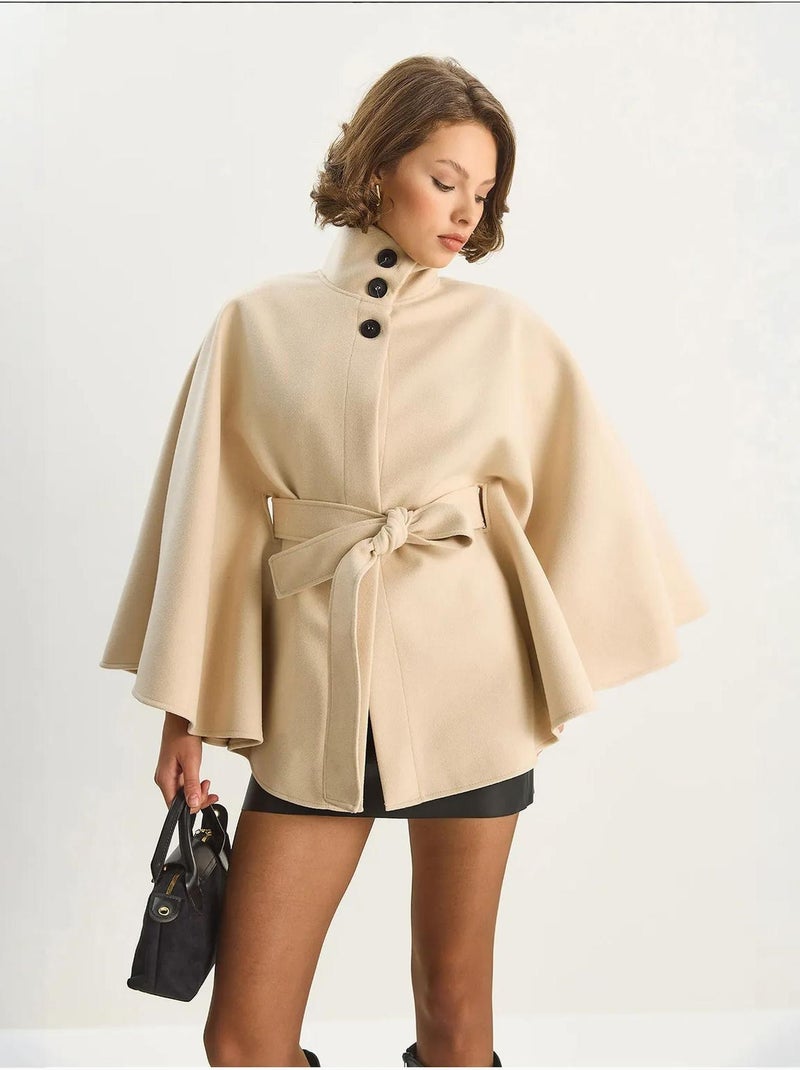 Chaqueta larga texturizada con cierre de botones lucci Crema - Kiabi