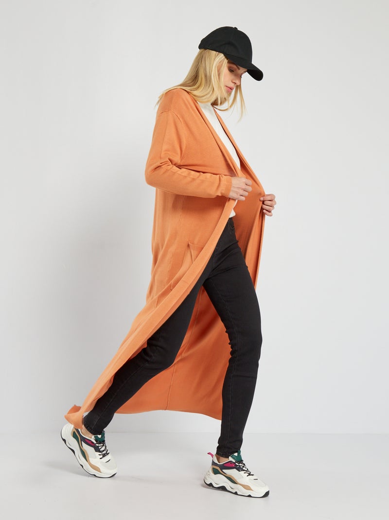 Chaqueta larga y abierta de viscosa vaporosa MARRON - Kiabi