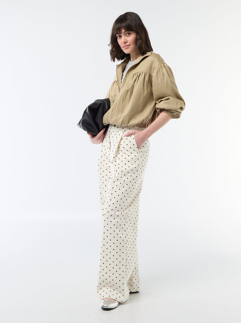 Chaqueta lisa con cremallera y mangas abullonadas Beige - Kiabi