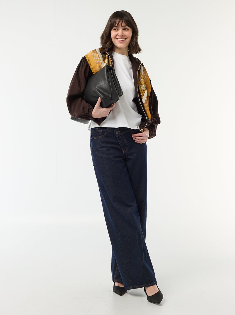 Chaqueta lisa con cremallera y mangas abullonadas Marron - Kiabi