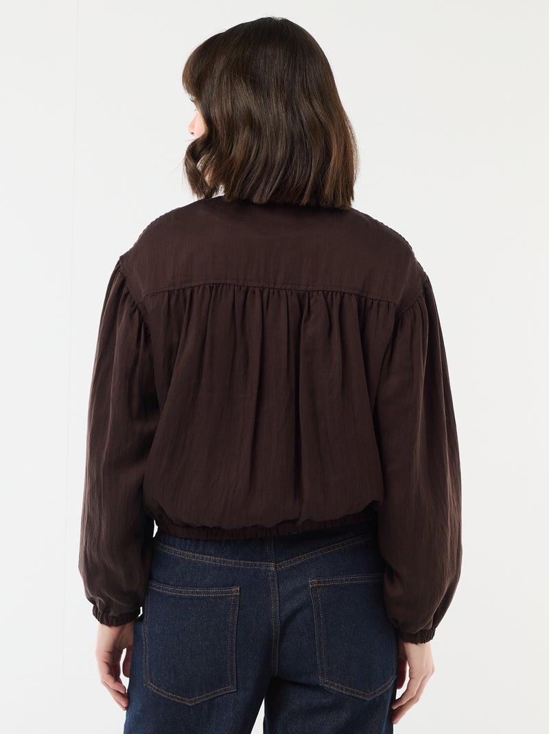 Chaqueta lisa con cremallera y mangas abullonadas Marron - Kiabi