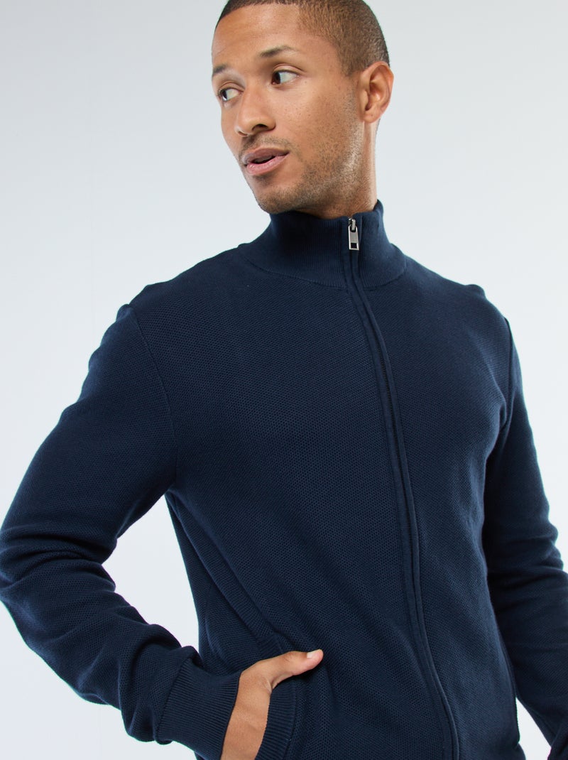 Chaqueta lisa de punto y cuello alto Azul - Kiabi