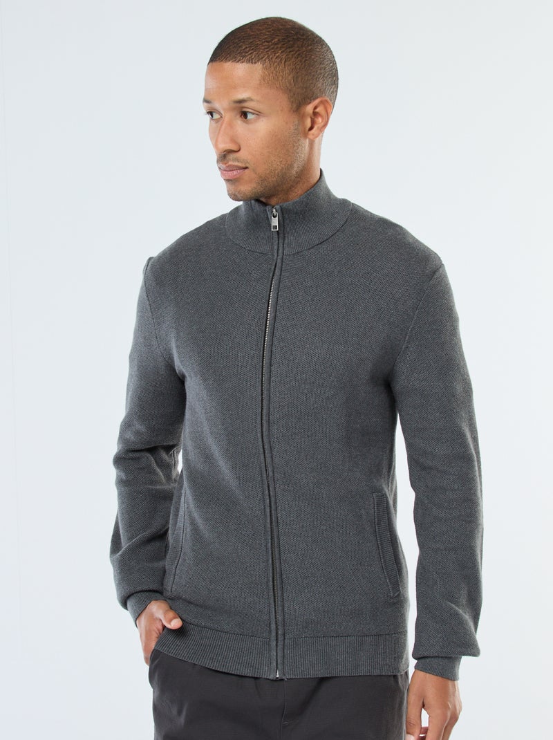 Chaqueta lisa de punto y cuello alto Gris - Kiabi