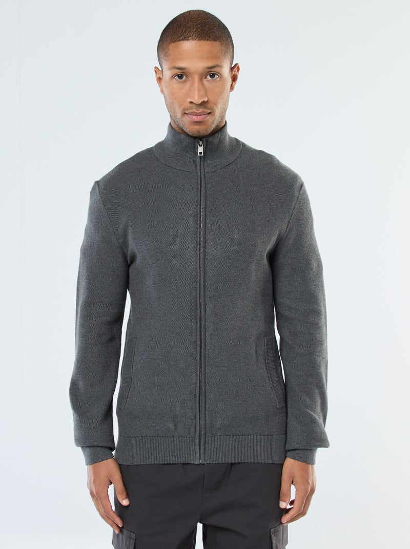 Chaqueta lisa de punto y cuello alto Gris - Kiabi