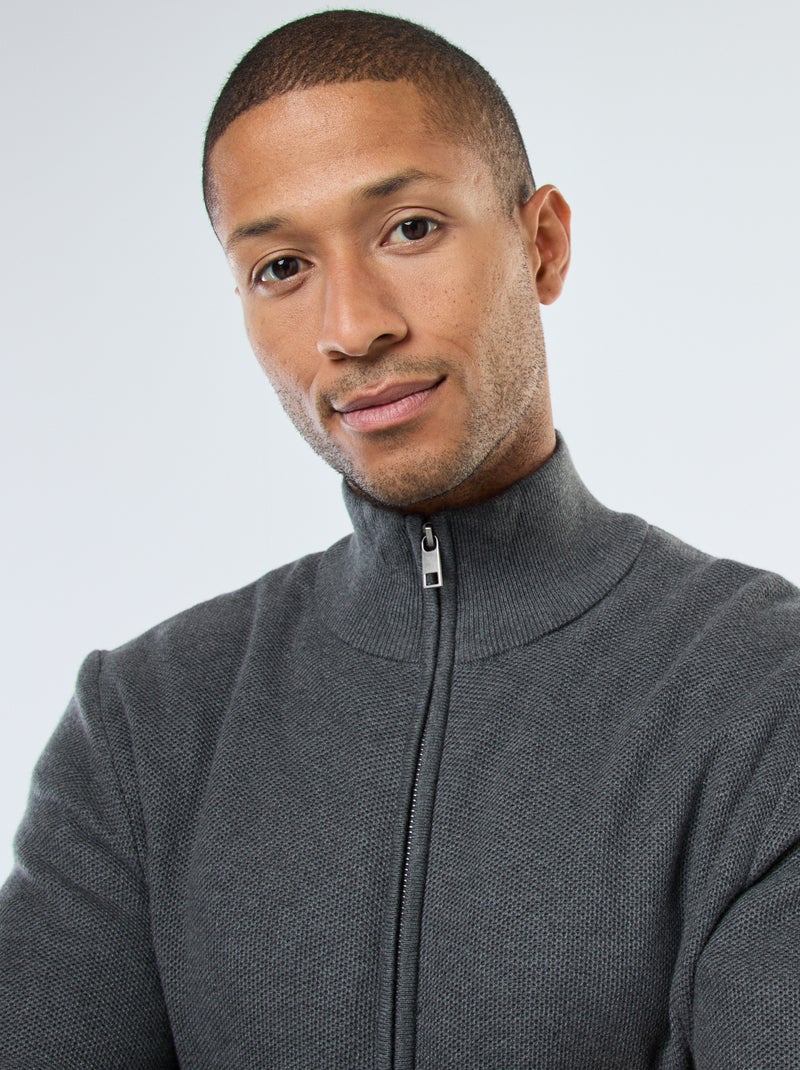 Chaqueta lisa de punto y cuello alto Gris - Kiabi