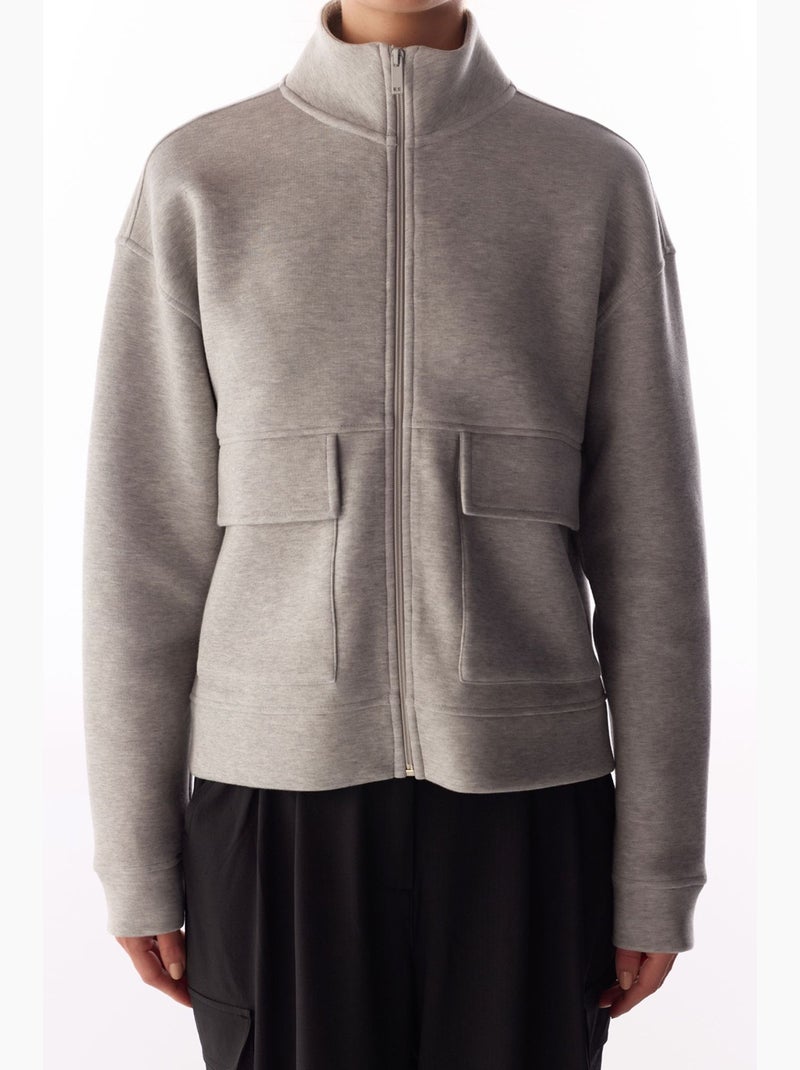 Chaqueta mel de scuba con detalle de bolsillo y manga larga penti Gris claro - Kiabi