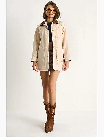 Chaqueta midi abotonada de ante sintético con cuello de camisa lucci