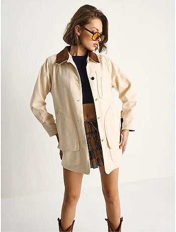 Chaqueta midi abotonada de ante sintético con cuello de camisa lucci
