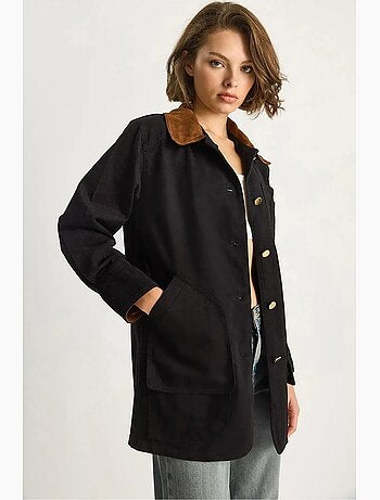 Chaqueta midi abotonada de ante sintético con cuello de camisa lucci