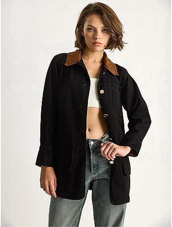 Chaqueta midi abotonada de ante sintético con cuello de camisa lucci