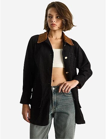 Chaqueta midi abotonada de ante sintético con cuello de camisa lucci