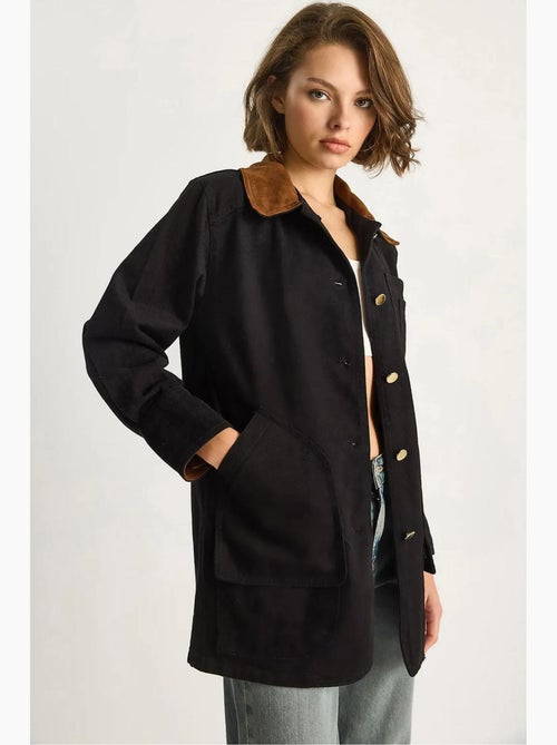 Chaqueta midi abotonada de ante sintético con cuello de camisa lucci - Kiabi Chaqueta midi abotonada de ante sintético con cuello de camisa lucci - Kiabi