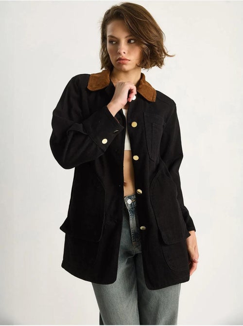 Chaqueta midi abotonada de ante sintético con cuello de camisa lucci - Kiabi Chaqueta midi abotonada de ante sintético con cuello de camisa lucci - Kiabi