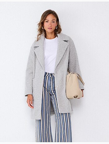 Chaqueta midi efecto bouclé, mo fashion