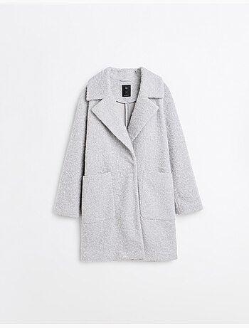 Chaqueta midi efecto bouclé, mo fashion