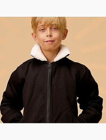 Chaqueta negra para niño | Forro y cuello de piel sintética | TOP GUN