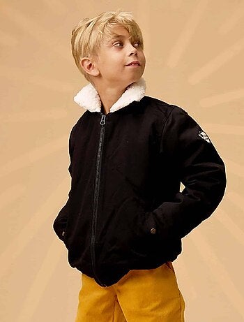 Chaqueta negra para niño | Forro y cuello de piel sintética | TOP GUN