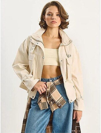 Chaqueta oversize de algodón gabardina con cierre de botones lucci