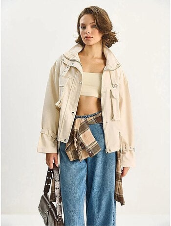 Chaqueta oversize de algodón gabardina con cierre de botones lucci
