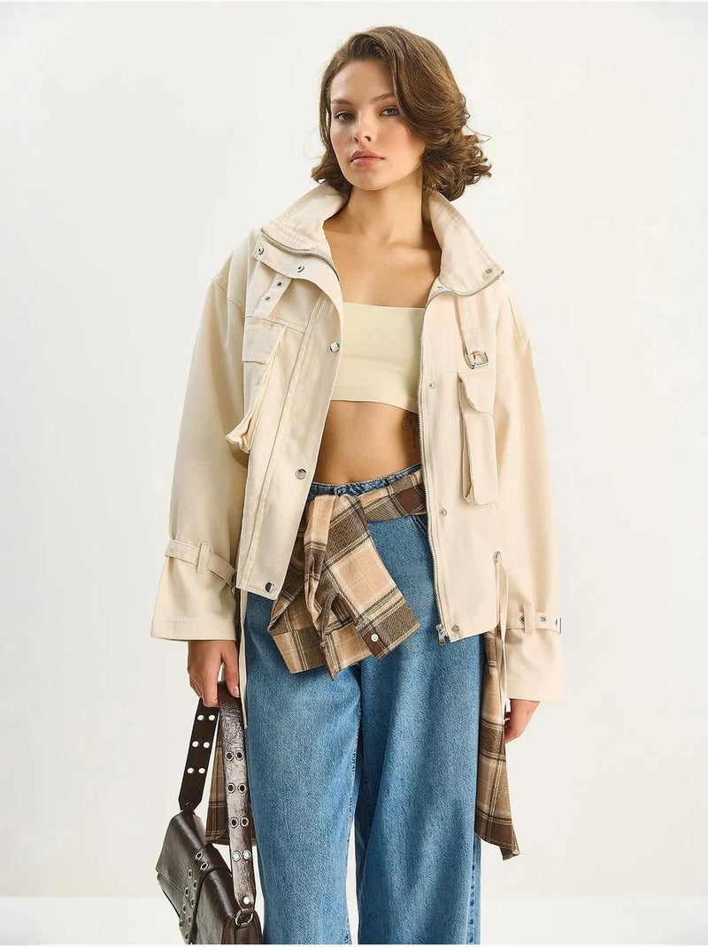 Chaqueta oversize de algodón gabardina con cierre de botones lucci Crema - Kiabi