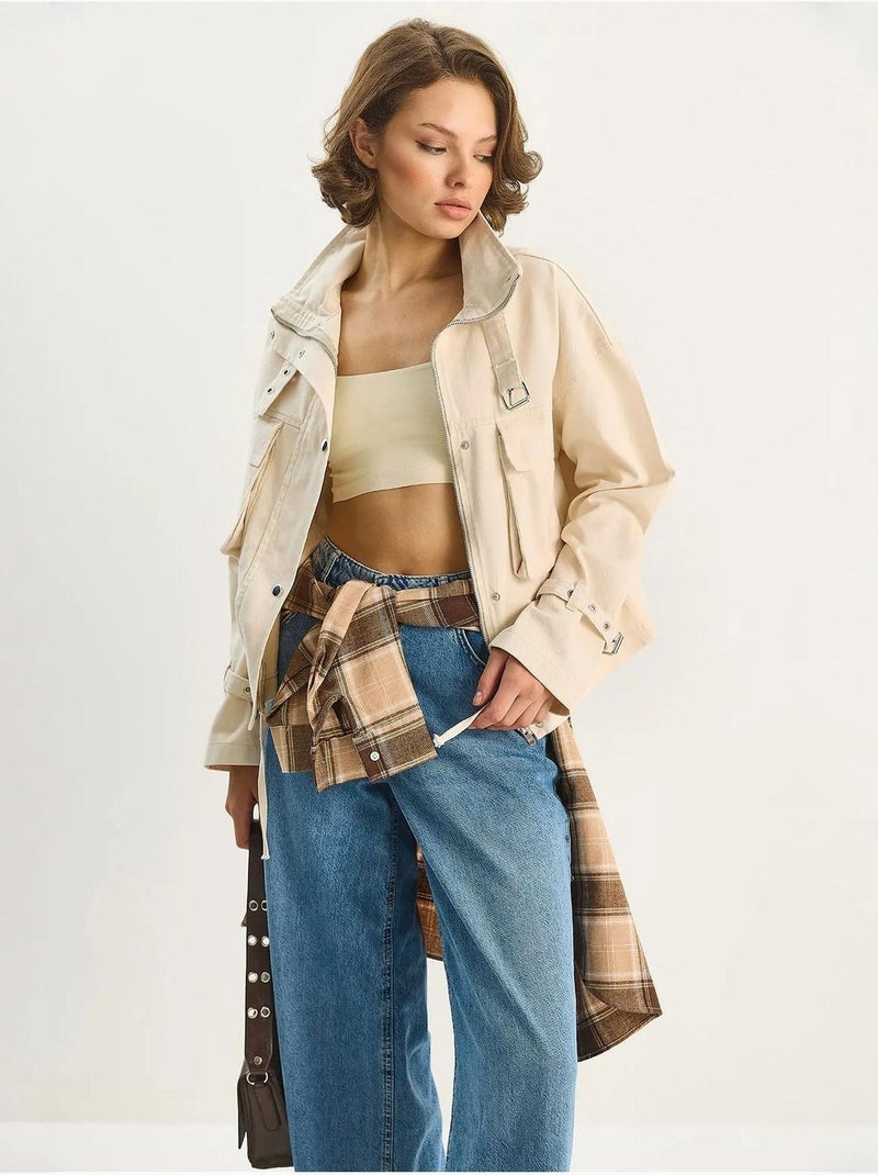 Chaqueta oversize de algodón gabardina con cierre de botones lucci Crema - Kiabi
