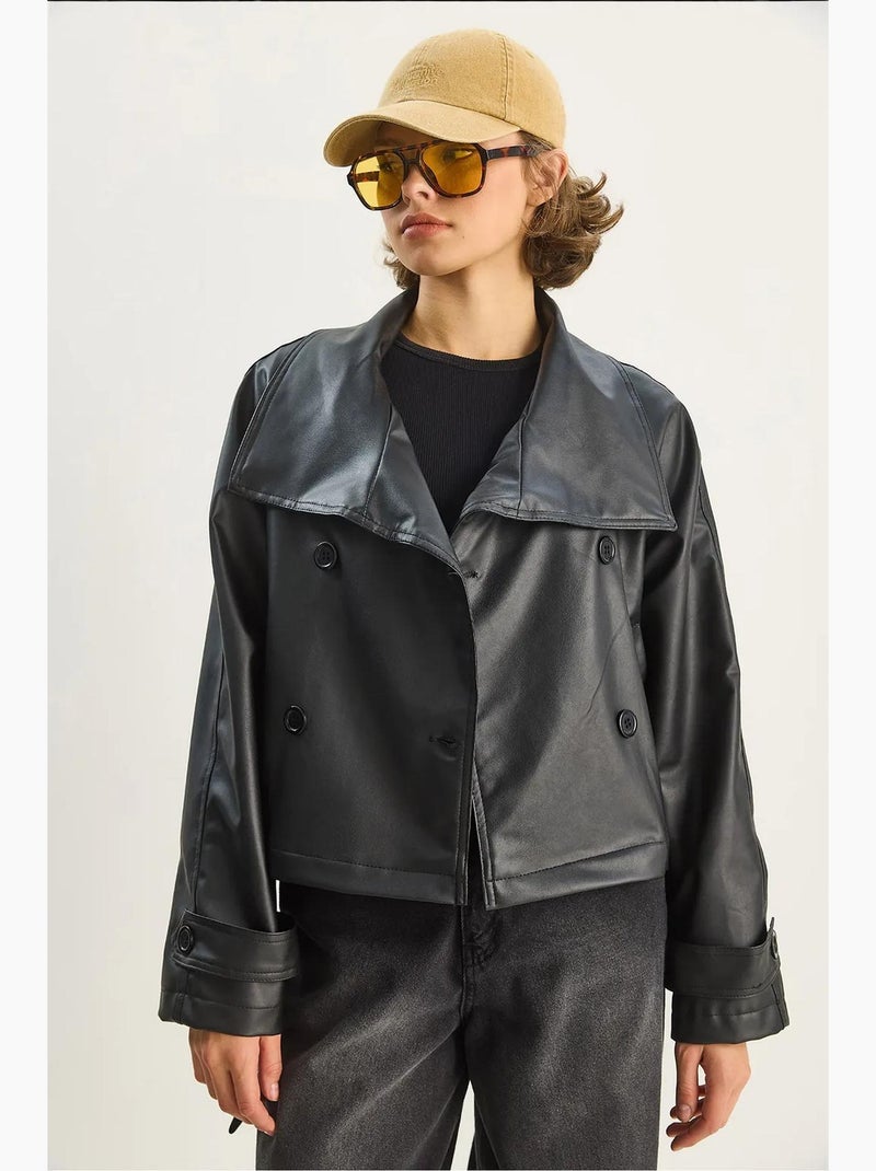 Chaqueta oversize de piel sintética con cierre de botones lucci Negro - Kiabi