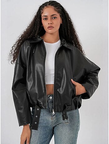 Chaqueta oversize de piel sintética con cinturón bdart