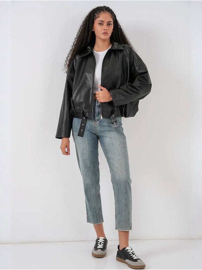 Chaqueta oversize de piel sintética con cinturón bdart Negro - Kiabi
