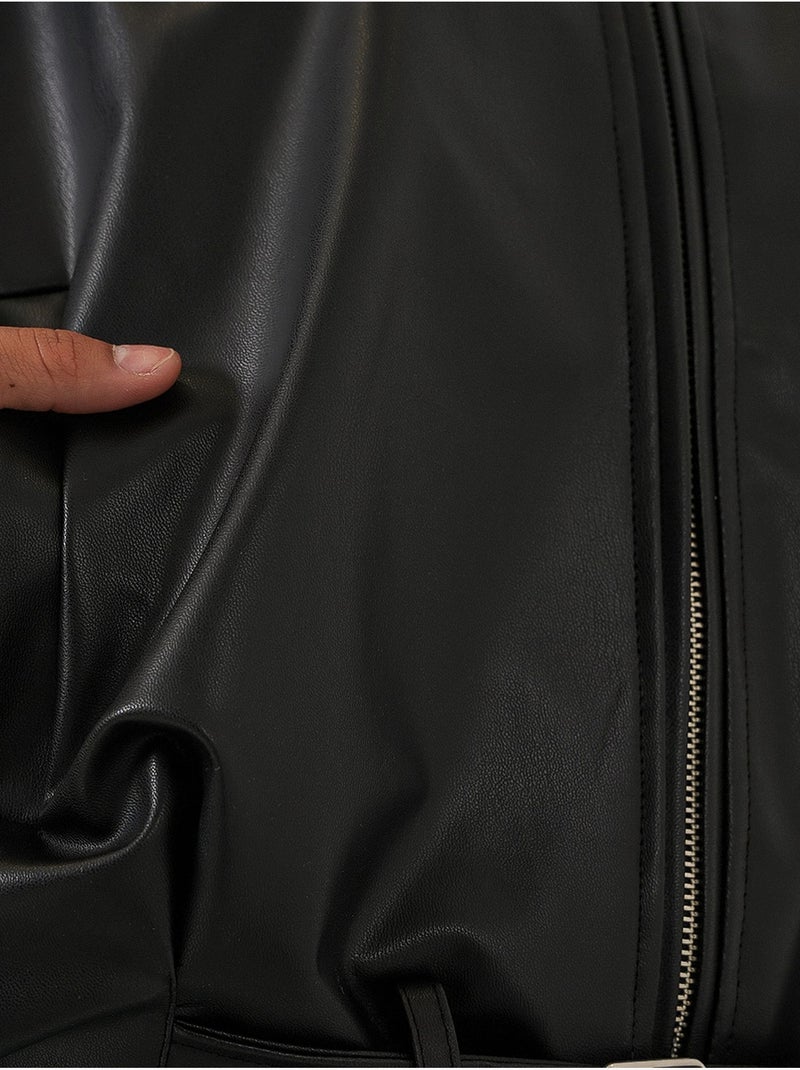 Chaqueta oversize de piel sintética con cinturón bdart Negro - Kiabi