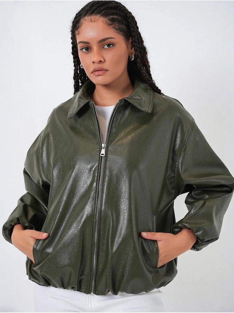 Chaqueta oversize de piel sintética con cremallera bdart Caqui - Kiabi
