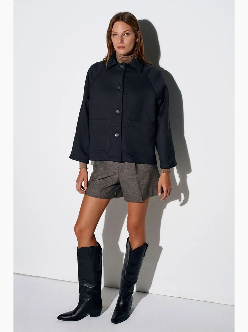 Chaqueta oversize de tejido con efecto peluche con botones dilvin Negro - Kiabi