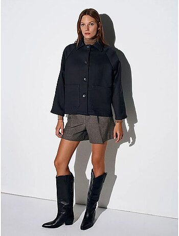 Chaqueta oversize de tejido con efecto peluche con botones