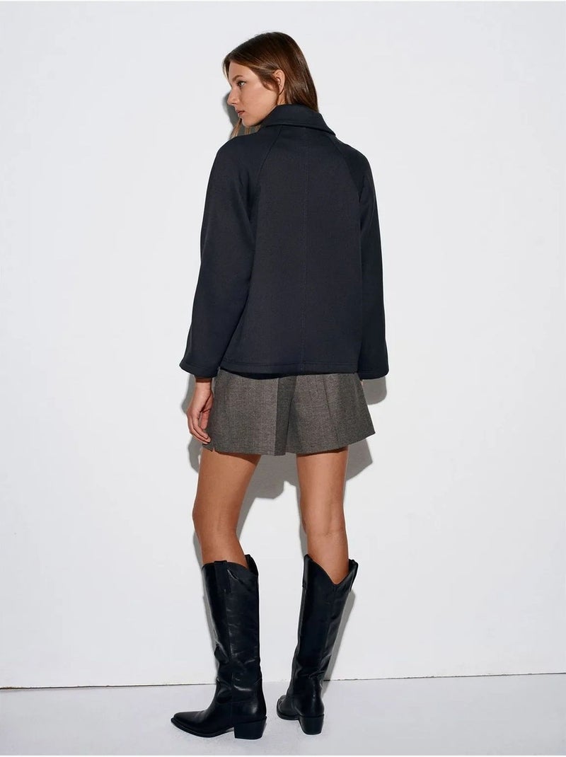 Chaqueta oversize de tejido con efecto peluche con botones Negro - Kiabi
