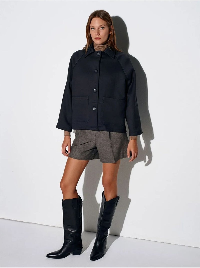 Chaqueta oversize de tejido con efecto peluche con botones Negro - Kiabi
