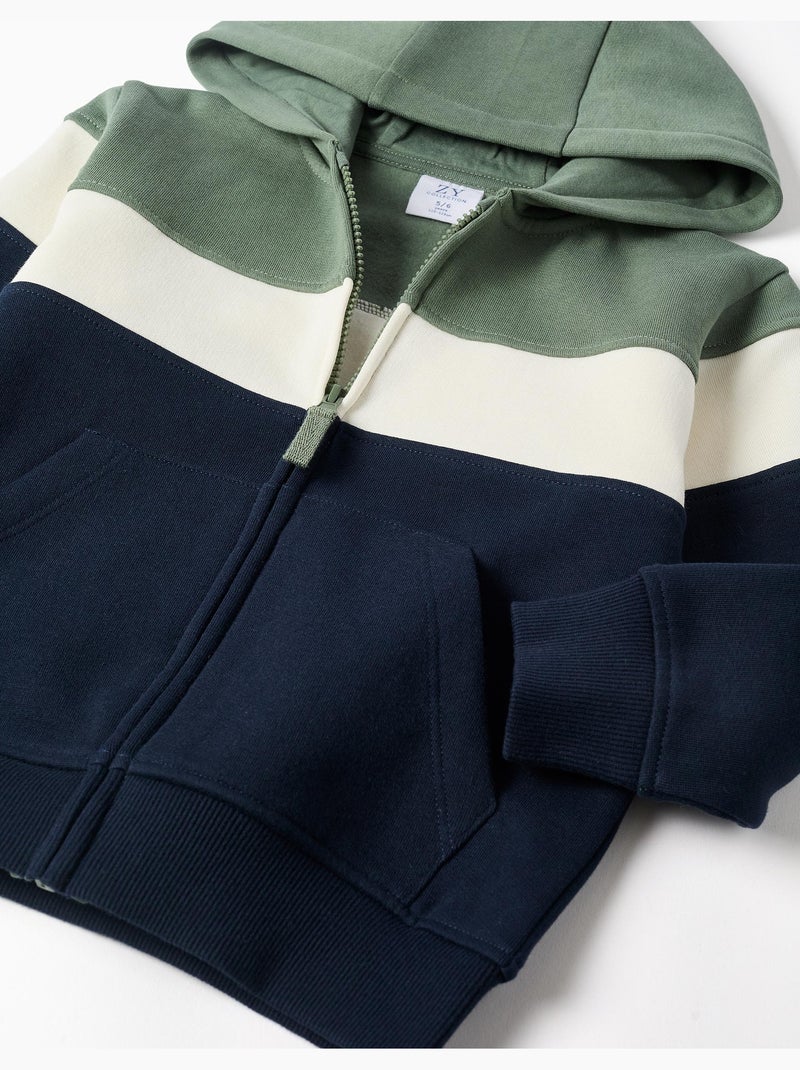 Chaqueta perchada con capucha y bloques de color Verde oscuro - Kiabi
