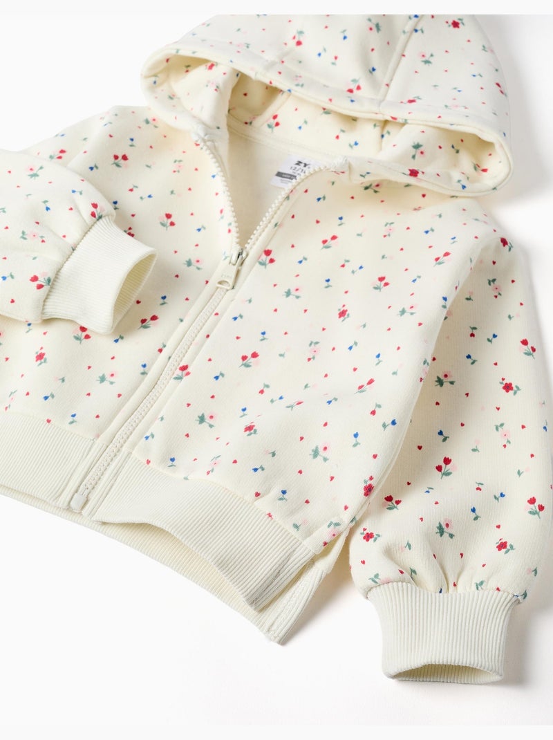 Chaqueta perchada con capucha y estampado floral Blanco - Kiabi