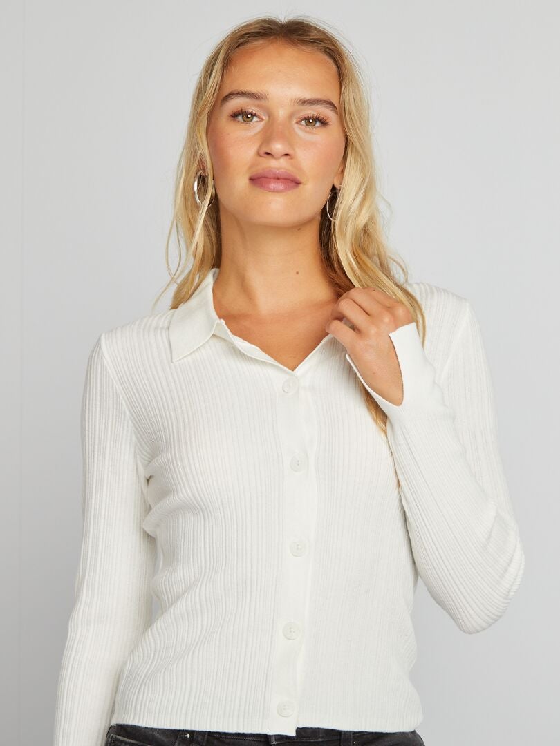 Chaqueta polo de punto de canalé BLANCO - Kiabi