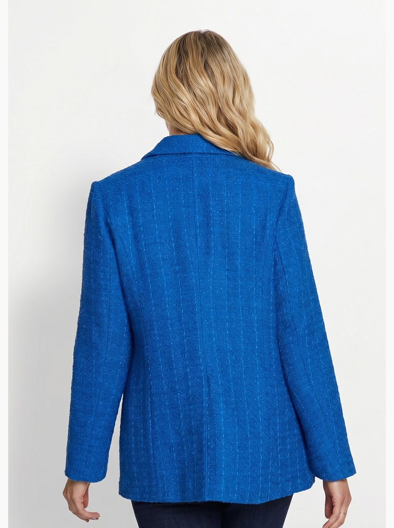 Chaqueta recta abotonada en tejido de cesta con cuello sastre - Afibel Azul - Kiabi