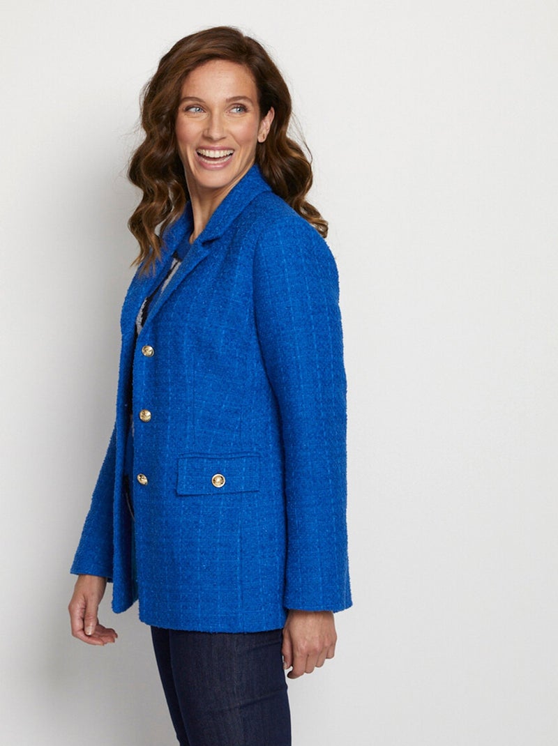 Chaqueta recta abotonada en tejido de cesta con cuello sastre - Afibel Azul - Kiabi