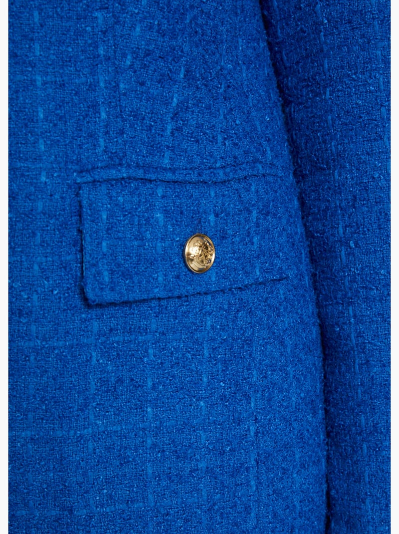 Chaqueta recta abotonada en tejido de cesta con cuello sastre - Afibel Azul - Kiabi