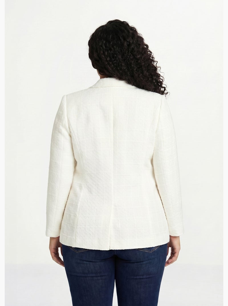 Chaqueta recta abotonada en tejido de cesta con cuello sastre - Afibel Beige - Kiabi