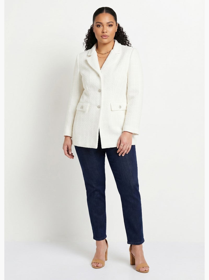 Chaqueta recta abotonada en tejido de cesta con cuello sastre - Afibel Beige - Kiabi