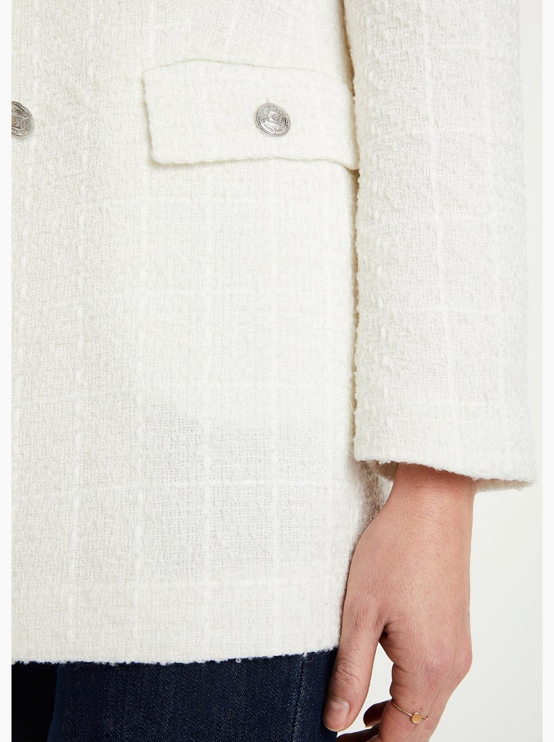 Chaqueta recta abotonada en tejido de cesta con cuello sastre - Afibel Beige - Kiabi