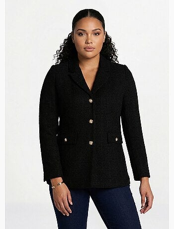 Chaqueta recta abotonada en tejido de cesta con cuello sastre - Afibel