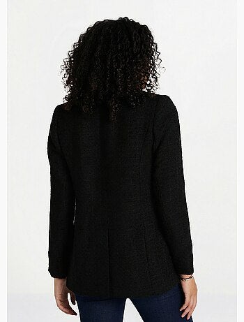 Chaqueta recta abotonada en tejido de cesta con cuello sastre - Afibel