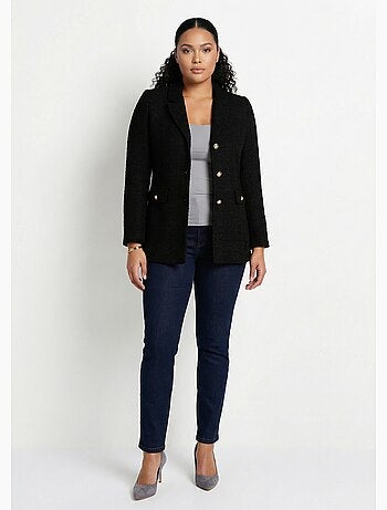 Chaqueta recta abotonada en tejido de cesta con cuello sastre - Afibel