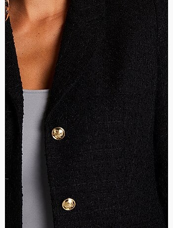 Chaqueta recta abotonada en tejido de cesta con cuello sastre - Afibel