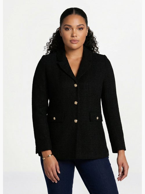 Chaqueta recta abotonada en tejido de cesta con cuello sastre - Afibel - Kiabi